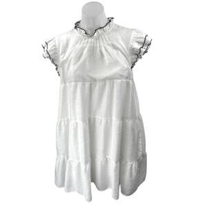 English Factory White Short Ruffle Flutter Sleeve Tiered Mini Babydoll Dress L